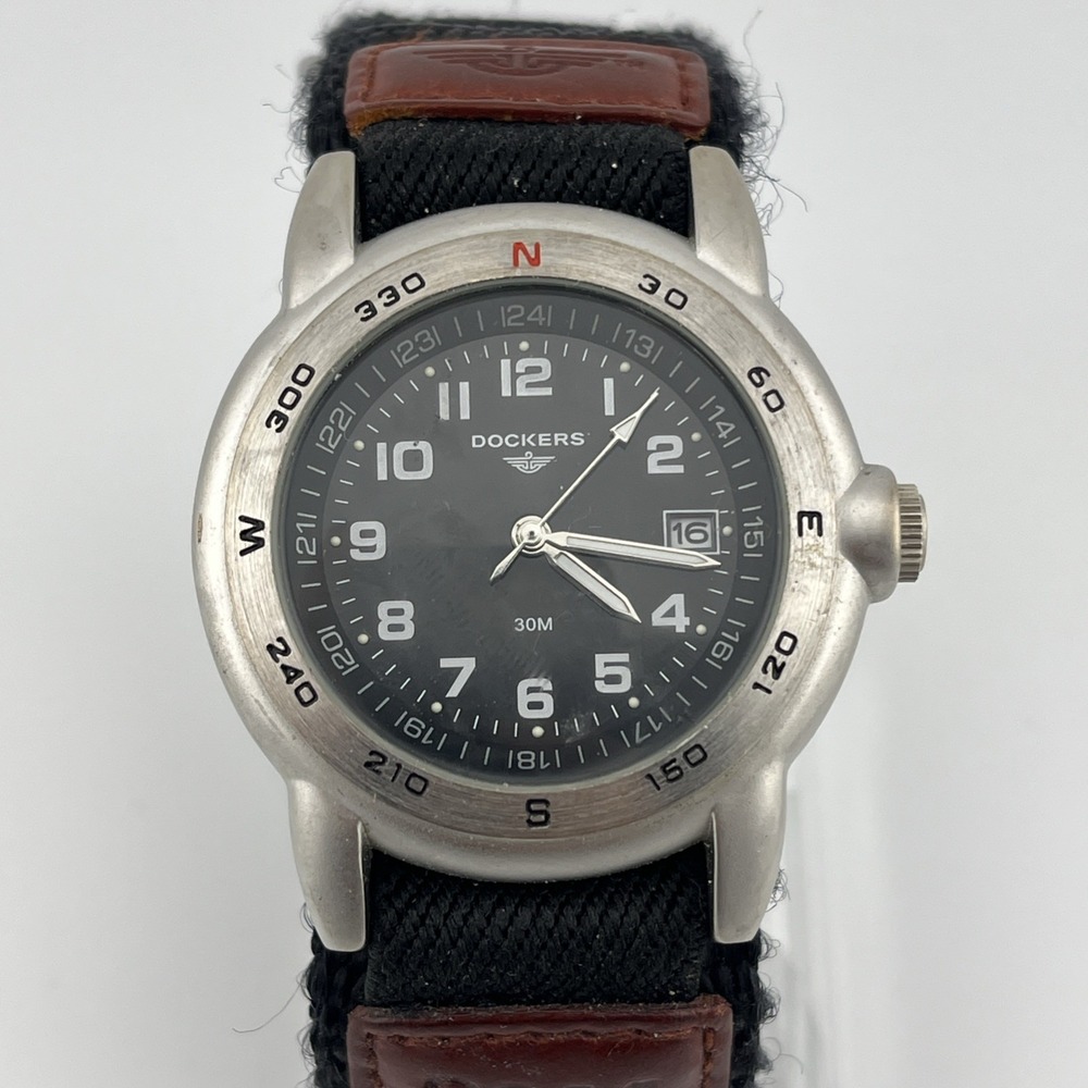 Dockers Watch Men 40mm Silver Case Black Nylon Band-‎ New Battery